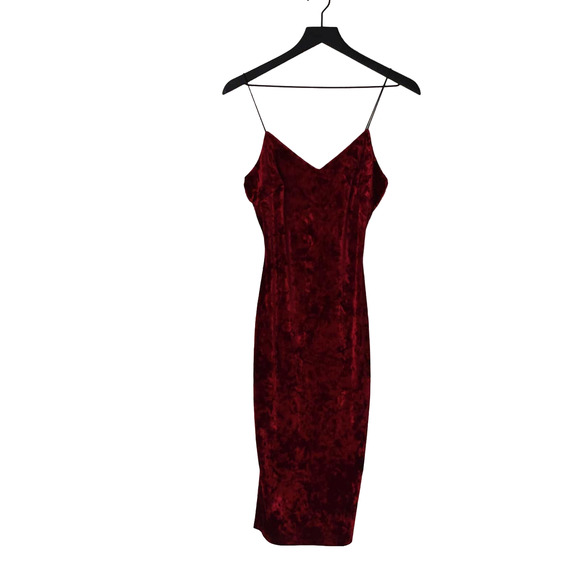 The Vintage Shop Red Velvet Bodycon Midi Dress - Picture 1 of 4